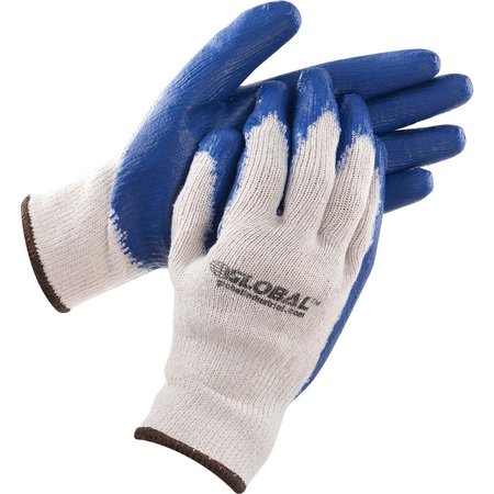 GLOBAL INDUSTRIAL Latex Coated String Knit Work Gloves, Natural/Blue, Large, 1-Dozen 708355L